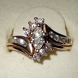 14Kt Yellow Gold Half-Carat Marquise Diamond Wedding Ring Set